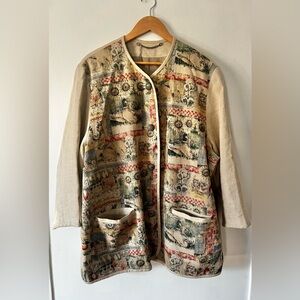 Linen Blend Chore Jacket with Farm Animal Print